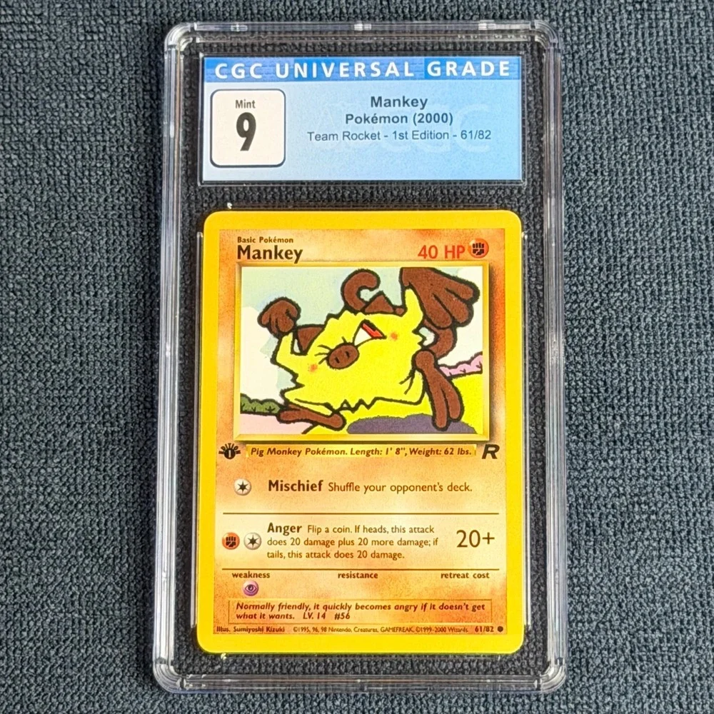 Pokemon Mankey 61/82 1st Edition CGC 9 Mint Blue Label TCG 2000 Team Rocket WotC